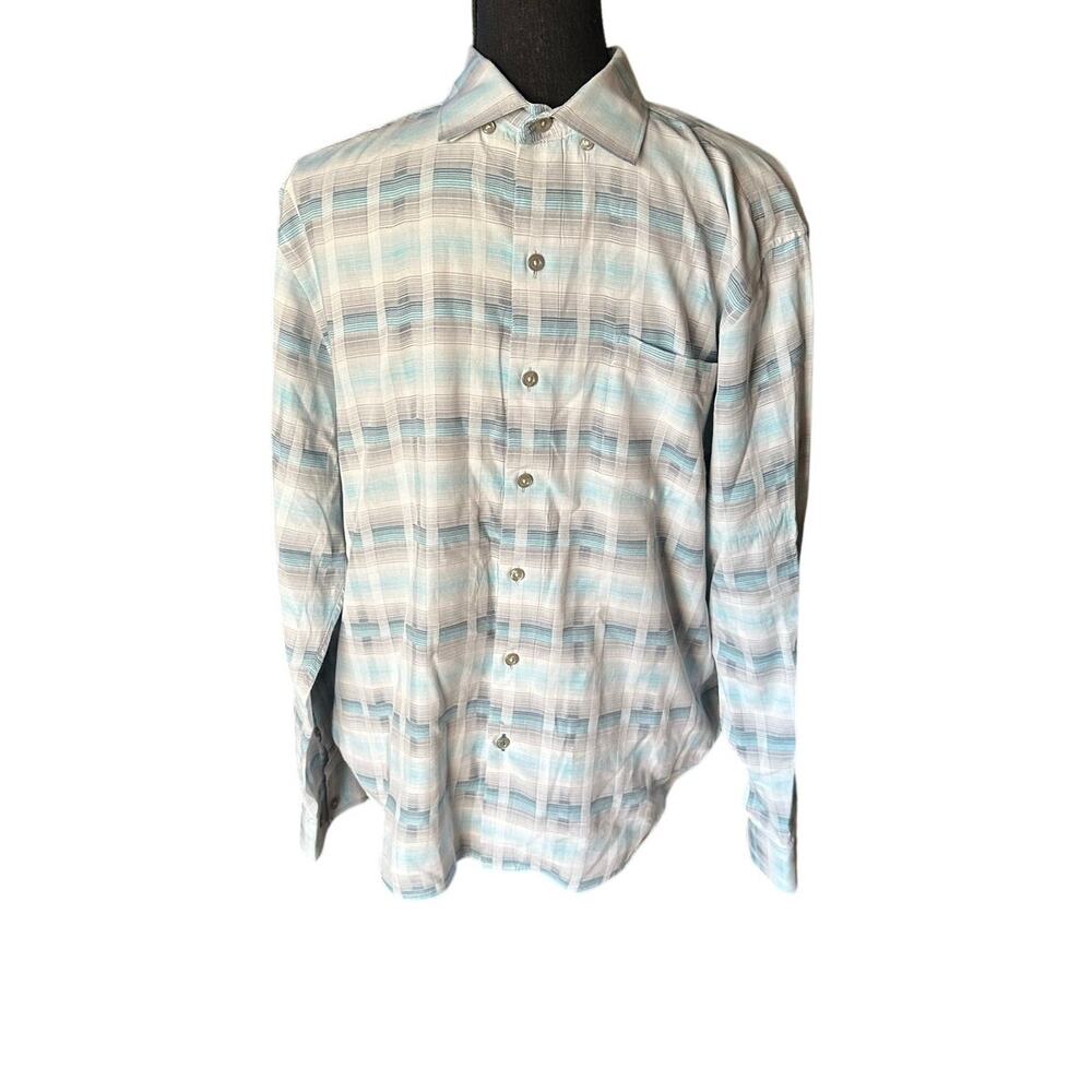 Tommy Bahama Men’s Blue Gray Plaid Button-Up Shirt Lightweight Casual M